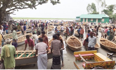 শাহজাদপুরে জমে উঠেছে ডিঙি নৌকার হাট