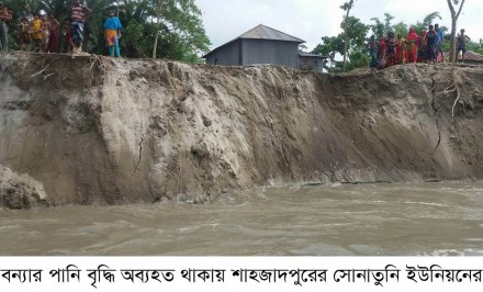 শাহজাদপুরে বন্যার পানি বৃদ্ধি অব্যহতঃ যমুনার ভাঙ্গণে ২ শতাধিক ঘরবাড়ি বিলিন