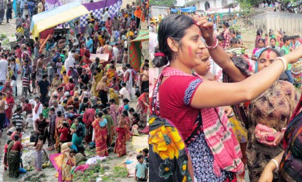 শাহজাদপুরের করতোয়া নদীতে বারুণী স্নান উপলক্ষে মানুষের ঢল