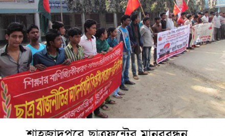 শাহজাদপুরে রবীন্দ্র বিশ্ববিদ্যালয়ের কার্যক্রম চালুর দাবিতে মানববন্ধন