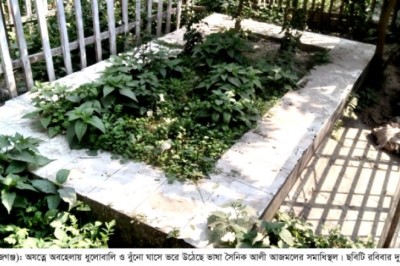 ধুলোবালি ও বুঁনো ঘাসে  ভরা ভাষাসৈনিক আলী আজমলের সমাধিস্থল!